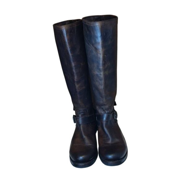 Frye Tall Veronica Boots Back Zipper Leather Engineer Classic Size11 - Picture 9 of 14